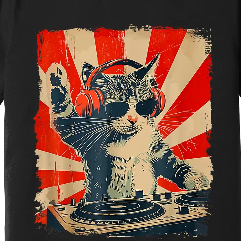 Funny Dj Cat Disco Sound Tech Headphone Music Premium T-Shirt