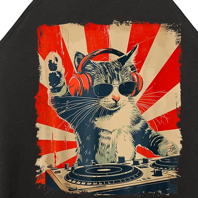 Funny Dj Cat Disco Sound Tech Headphone Music Women’s Perfect Tri Rocker Tank