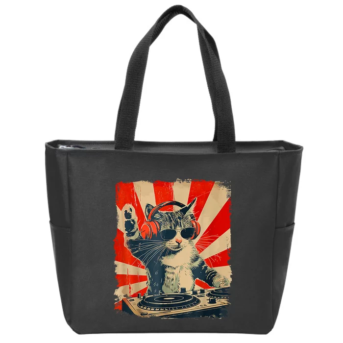 Funny Dj Cat Disco Sound Tech Headphone Music Zip Tote Bag