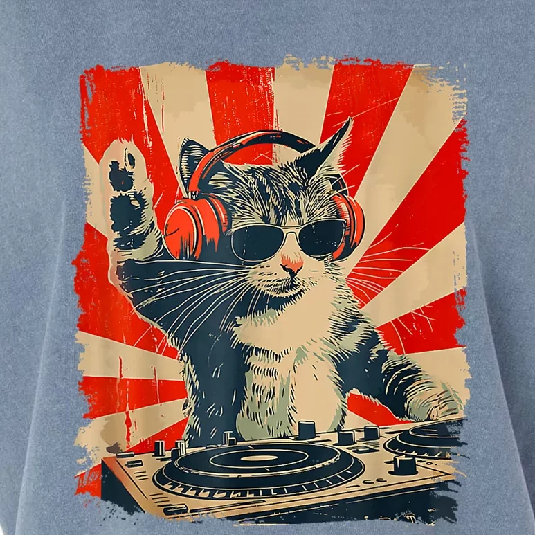 Funny Dj Cat Disco Sound Tech Headphone Music Garment-Dyed Women's Muscle Tee