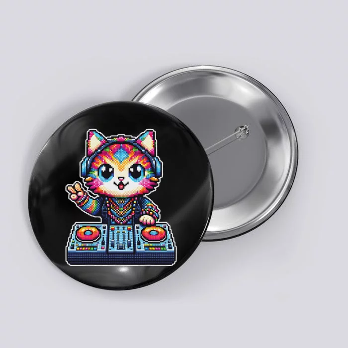 Funny Dj Cat Pixel Kandi Festival Rave Fun Button