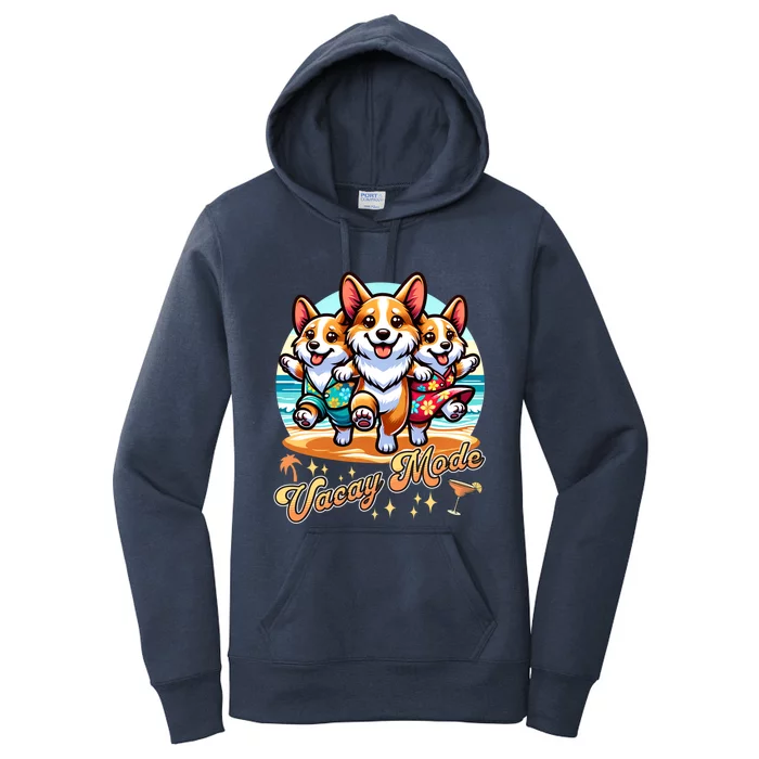 Funny Dancing Corgis Hawaiian Family Vacation Vacay Mode Gift Women's Pullover Hoodie