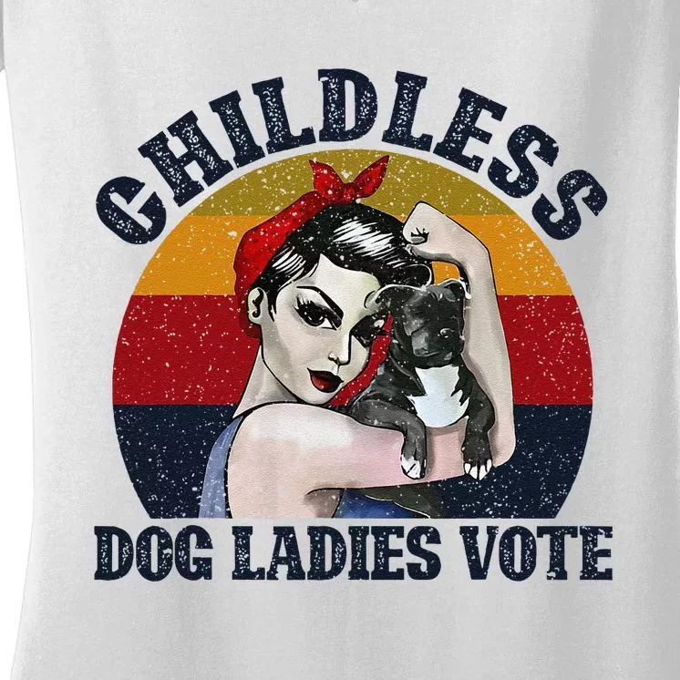 Funny Dog Childless Dog Ladies Vote The Riveter Gift Women's V-Neck T-Shirt