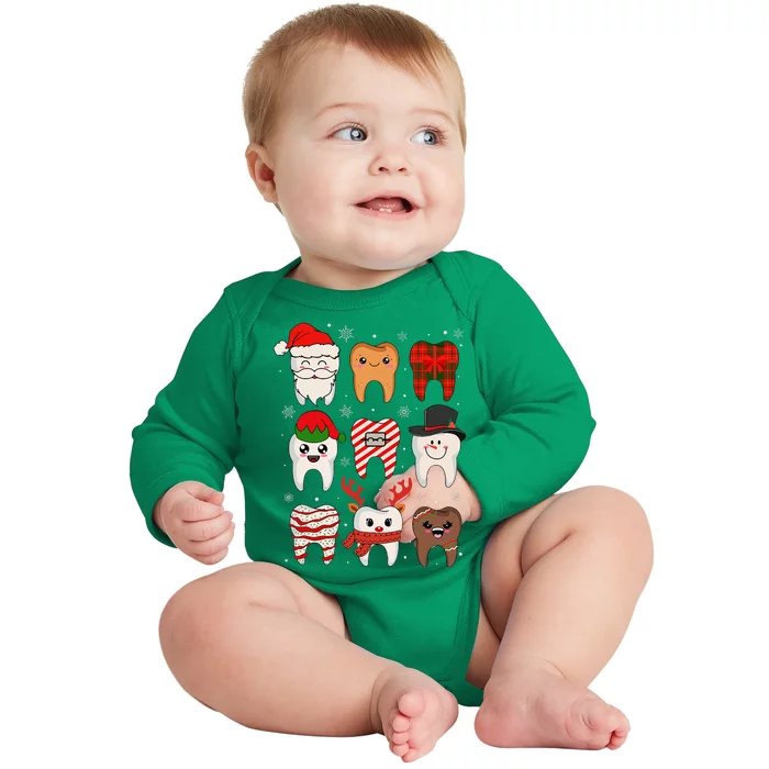 Funny Dental Christmas Teeth Cute Xmas Dentist Squad Crew Baby Long Sleeve Bodysuit