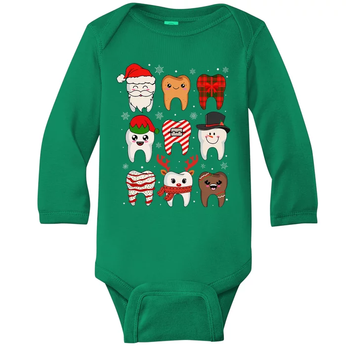 Funny Dental Christmas Teeth Cute Xmas Dentist Squad Crew Baby Long Sleeve Bodysuit