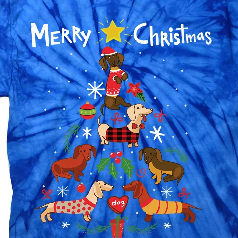 Funny Dachshund Christmas Tree Gift Ornat Gift Tie-Dye T-Shirt