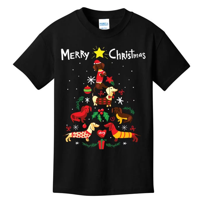 Funny Dachshund Christmas Tree Ornament Decor Gift Kids T-Shirt