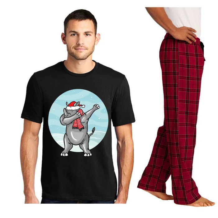 Funny Dabbing Christmas Santa Claus Rhino Lover Gift Pajama Set