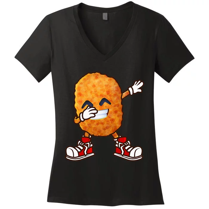 Funny Dabbing Chicken Nuggets Design Nugget Lover Women's V-Neck T-Shirt