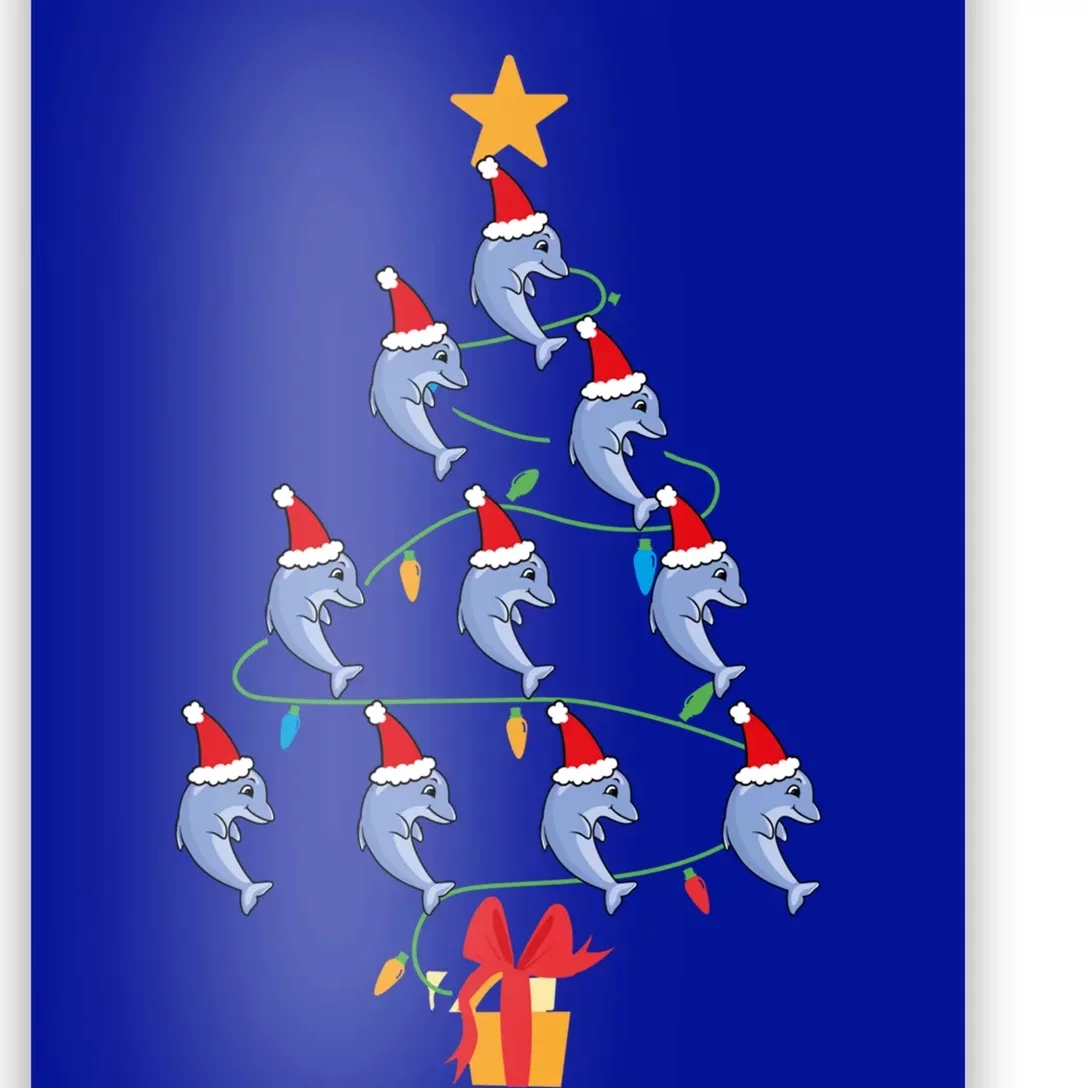 Funny Dolphin Christmas Tree Tee Xmas Dolphins Tree Santa Cool Gift Poster