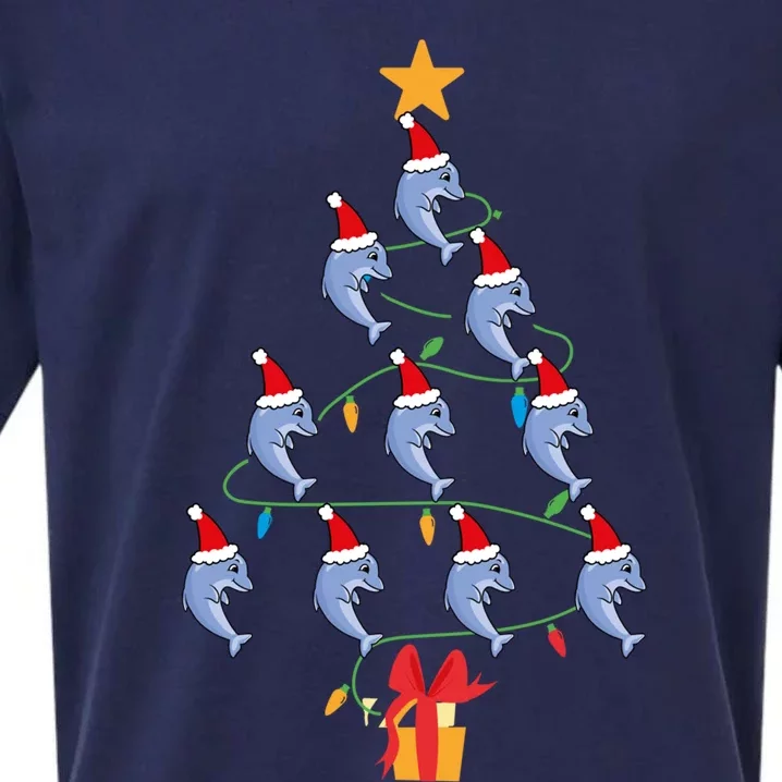 Funny Dolphin Christmas Tree Tee Xmas Dolphins Tree Santa Cool Gift Sueded Cloud Jersey T-Shirt