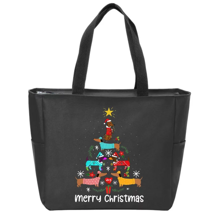 Funny Dachshund Christmas Tree Ornament Zip Tote Bag