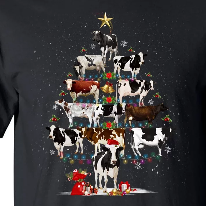 Funny Daisy Cows Christmas Tree Lights Cow Farm Lovers Xmas Tall T-Shirt