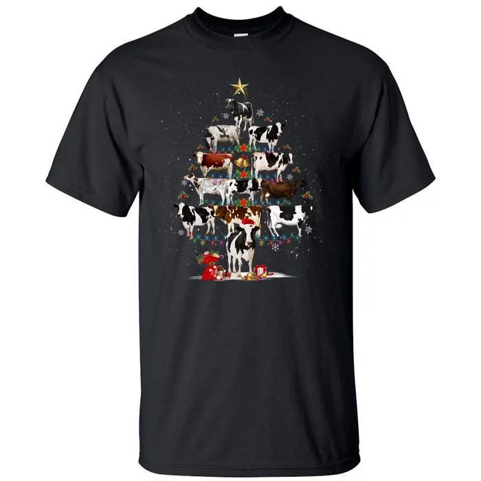 Funny Daisy Cows Christmas Tree Lights Cow Farm Lovers Xmas Tall T-Shirt