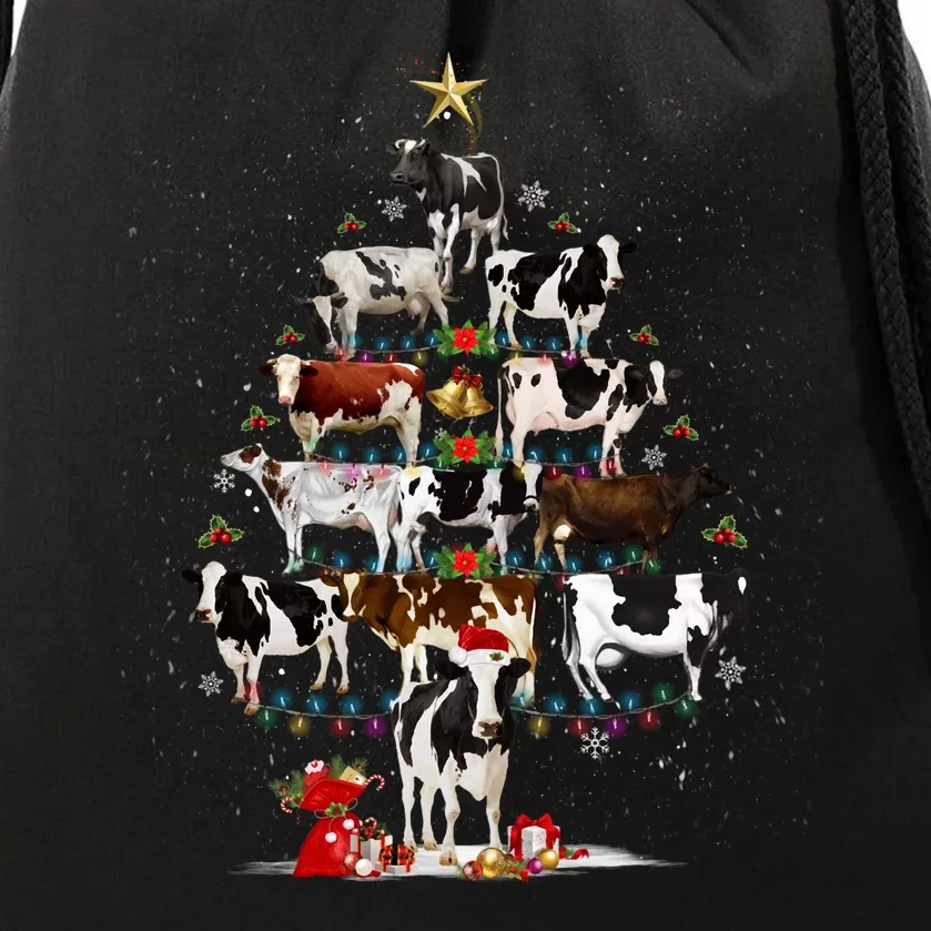 Funny Daisy Cows Christmas Tree Lights Cow Farm Lovers Xmas Drawstring Bag