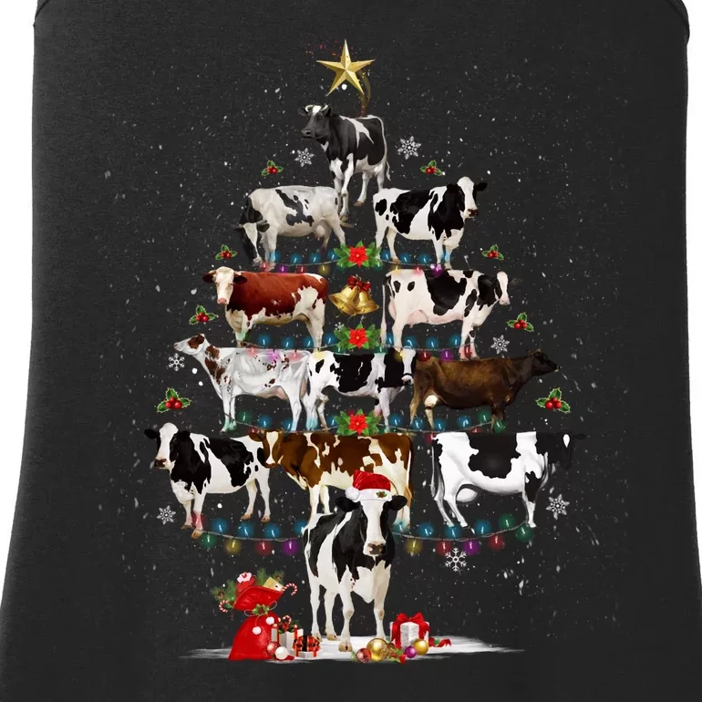 Funny Daisy Cows Christmas Tree Lights Cow Farm Lovers Xmas Ladies Essential Tank