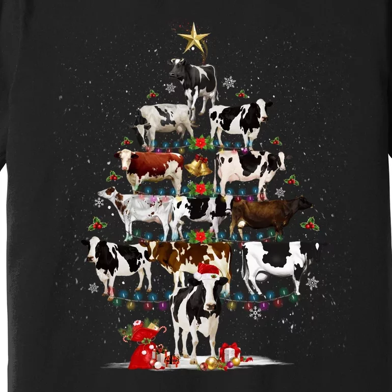 Funny Daisy Cows Christmas Tree Lights Cow Farm Lovers Xmas Premium T-Shirt