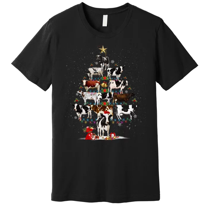 Funny Daisy Cows Christmas Tree Lights Cow Farm Lovers Xmas Premium T-Shirt