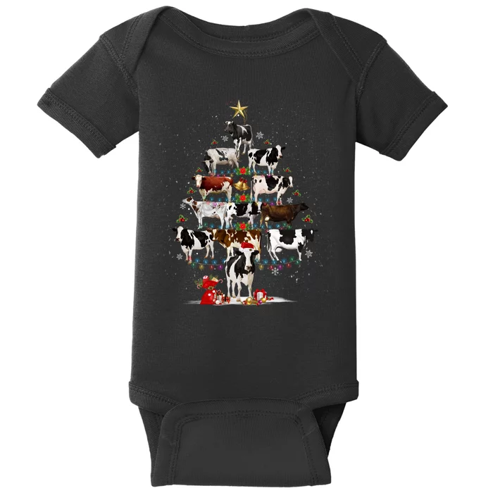 Funny Daisy Cows Christmas Tree Lights Cow Farm Lovers Xmas Baby Bodysuit