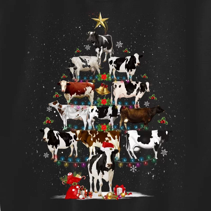 Funny Daisy Cows Christmas Tree Lights Cow Farm Lovers Xmas Kids Sweatshirt