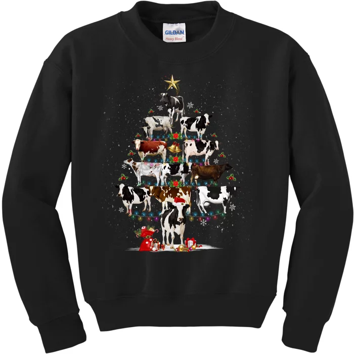 Funny Daisy Cows Christmas Tree Lights Cow Farm Lovers Xmas Kids Sweatshirt