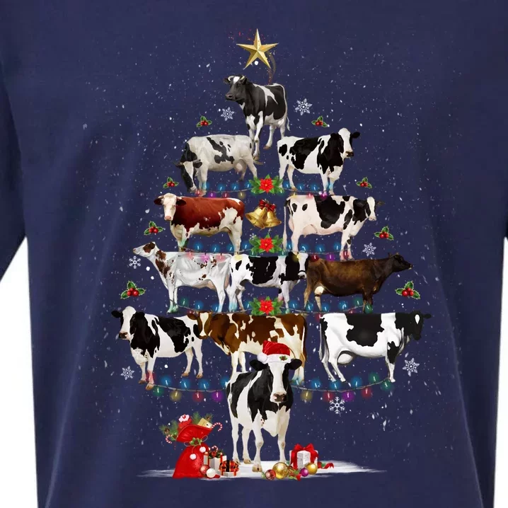 Funny Daisy Cows Christmas Tree Lights Cow Farm Lovers Xmas Sueded Cloud Jersey T-Shirt