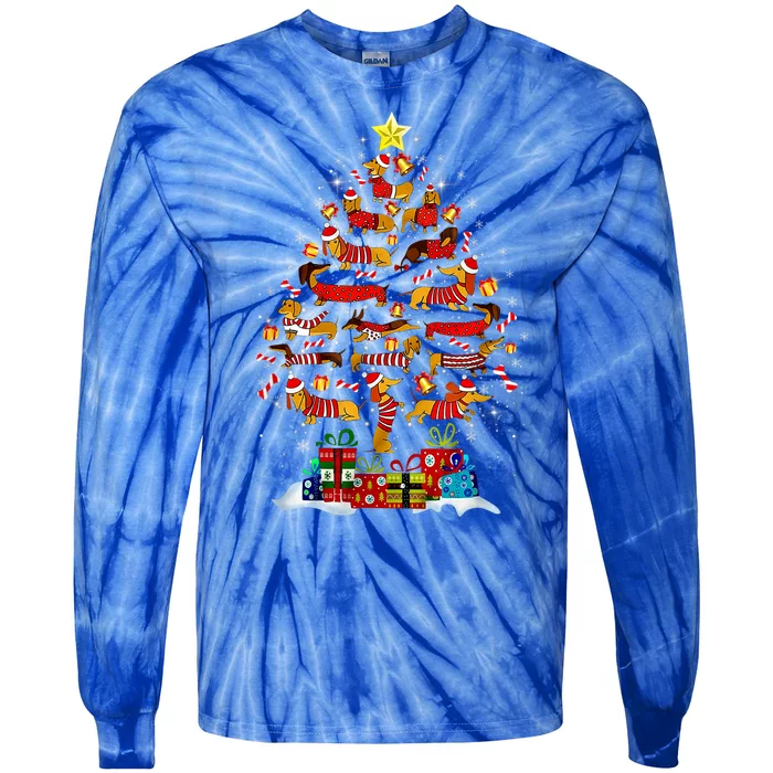 Funny Dachshund Christmas Tree Gift Ornat Great Gift Tie-Dye Long Sleeve Shirt