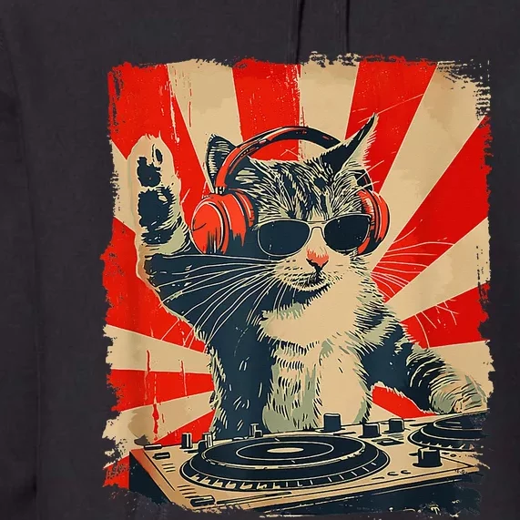 Funny Dj Cat Disco Sound Tech Headphone Music Premium Hoodie