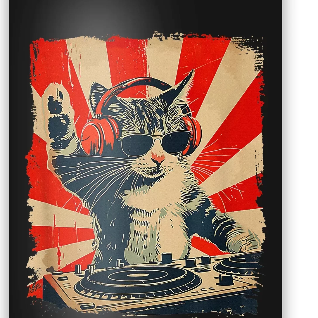 Funny Dj Cat Disco Sound Tech Headphone Music Poster