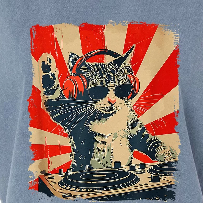 Funny Dj Cat Disco Sound Tech Headphone Music Garment-Dyed Women's Muscle Tee