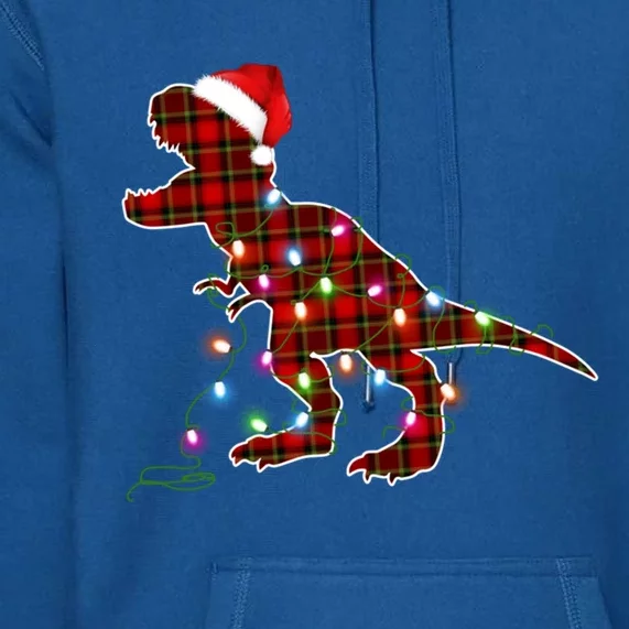 Funny Dinosaur Christmas Red Plaid Santa Lights Xmas Gift Premium Hoodie