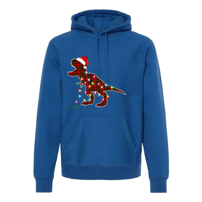 Funny Dinosaur Christmas Red Plaid Santa Lights Xmas Gift Premium Hoodie