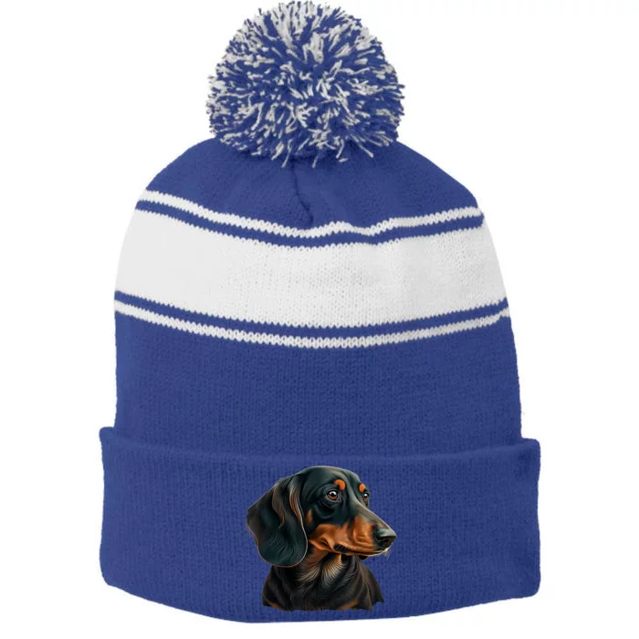 Funny Dachshund Cute Weiner Dog Gift Stripe Pom Pom Beanie