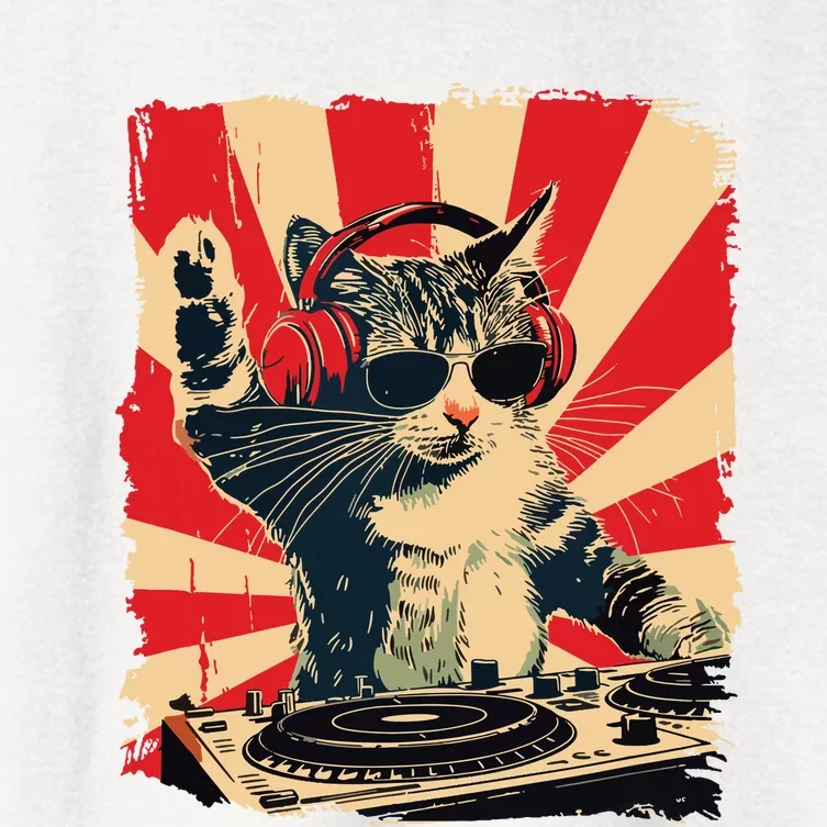 Funny Dj Cat Disco Sound Tech Headphone Music Women's Crop Top Tee