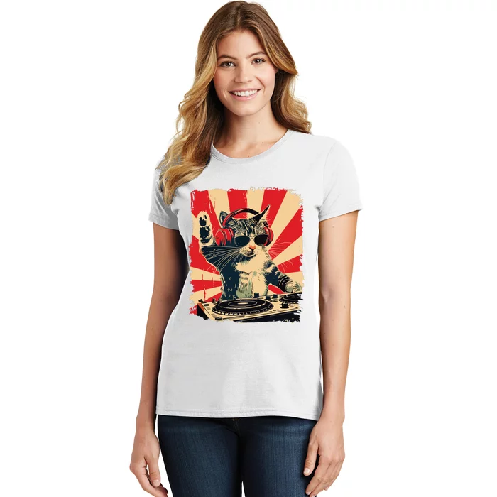 Funny Dj Cat Disco Sound Tech Headphone Music Women's T-Shirt