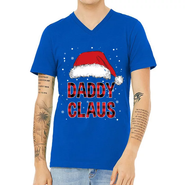 Funny Daddy Claus Red Plaid Christmas Family Pjs Matching Gift V-Neck T-Shirt