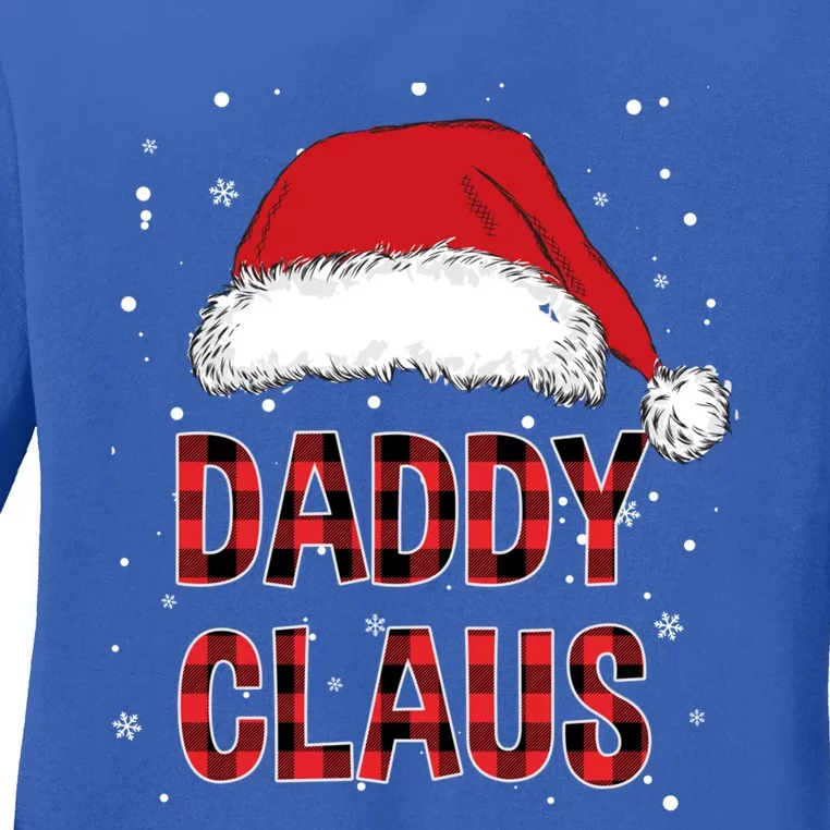 Funny Daddy Claus Red Plaid Christmas Family Pjs Matching Gift Ladies Long Sleeve Shirt