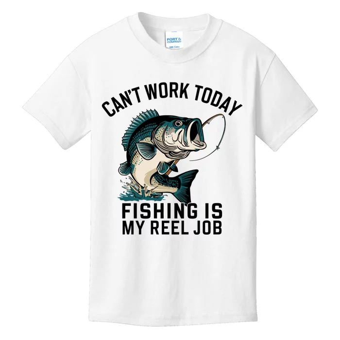 Funny Dad Cant Work Today Fishing Is My Reel Job Kids T-Shirt