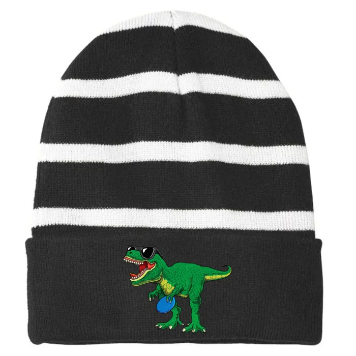 Frisbees Dino Cute T Rex Dinosaur Disc Golf Gift Striped Beanie with Solid Band