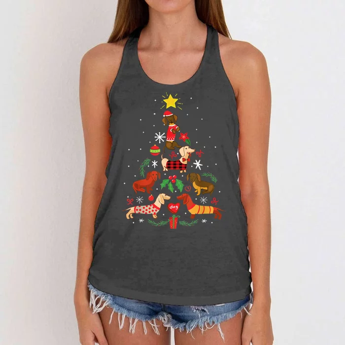 Funny Dachshund Christmas Tree Decor Gift Women's Knotted Racerback Tank