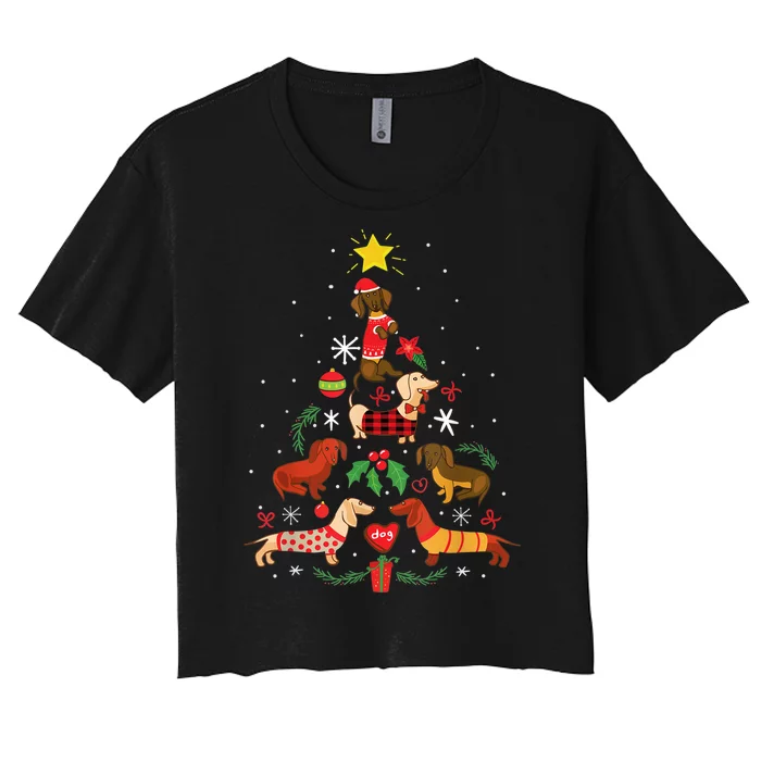 Funny Dachshund Christmas Tree Decor Gift Women's Crop Top Tee