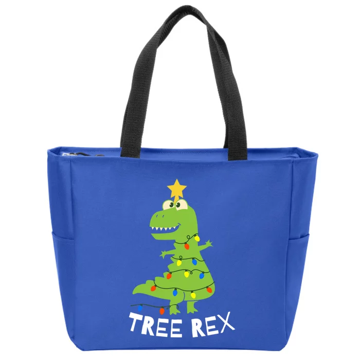 Funny Dinosaur Christmas Lights Tree Rex Trex Gift Zip Tote Bag