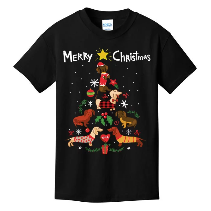 Funny Dachshund Christmas Tree Ornament Gift Sweatshirt Kids T-Shirt