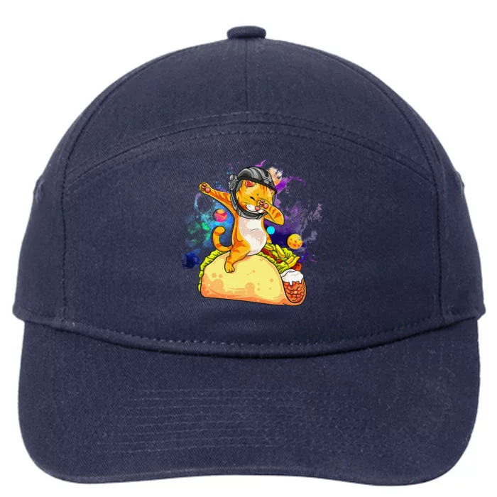 Funny Dabbing Cat Astronaut In Space Riding Taco 7-Panel Snapback Hat