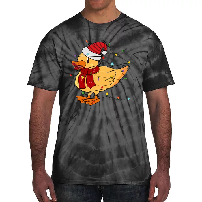 Funny Duck Christmas Lights Gift Santa Hat Xmas Holiday Gift Tie-Dye T-Shirt