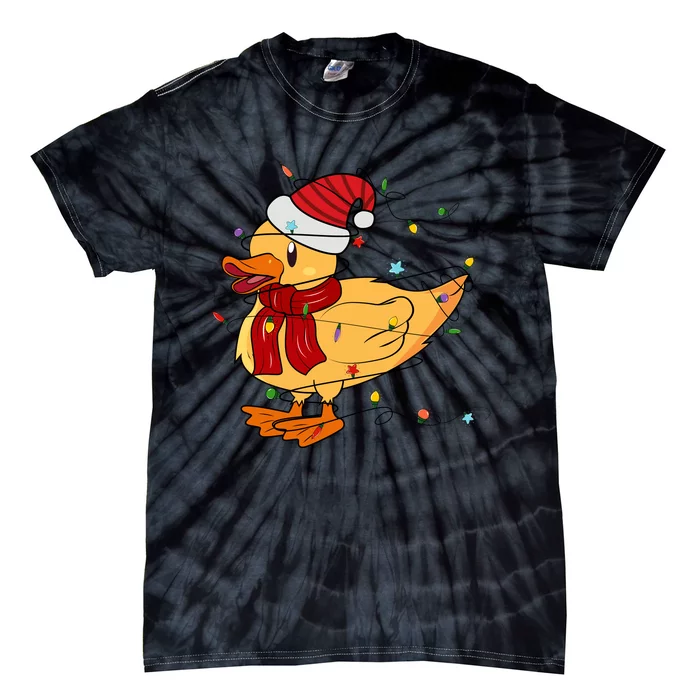 Funny Duck Christmas Lights Gift Santa Hat Xmas Holiday Gift Tie-Dye T-Shirt