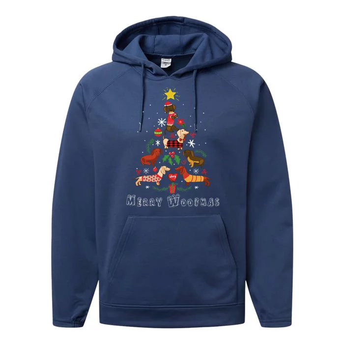 Funny Dachshund Christmas Tree For Lovers Performance Fleece Hoodie