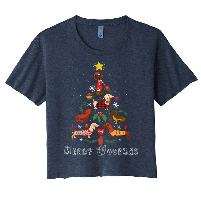 Funny Dachshund Christmas Tree For Lovers Women's Crop Top Tee