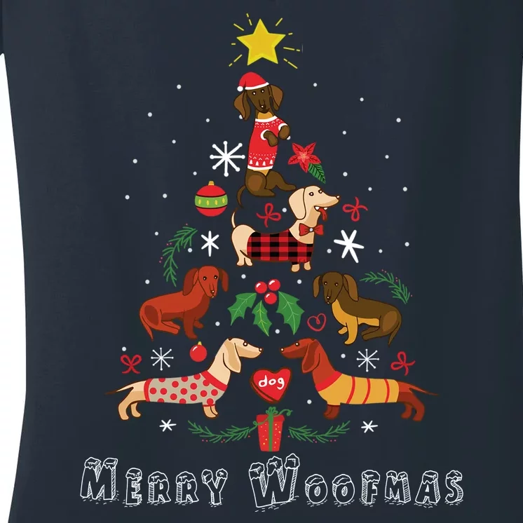 Funny Dachshund Christmas Tree For Lovers Women's V-Neck T-Shirt