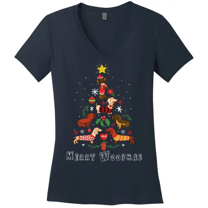 Funny Dachshund Christmas Tree For Lovers Women's V-Neck T-Shirt